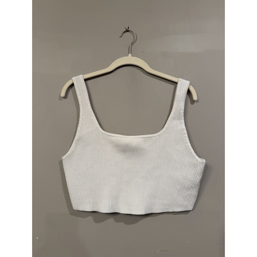 Aritzia Babaton Sculpt Knit Squareneck Cropped Ribbed Tank Top White Large